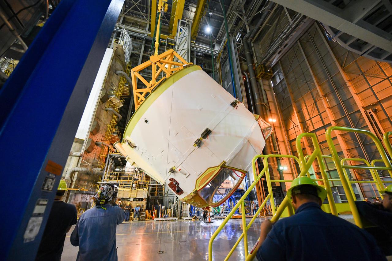 Technicians at NASA’s Michoud Assembly Facility in New Orleans rotated the engine section for NASA’s Space Launch System rocket from a vertical to horizontal position to prepare it for joining to the rest of the rocket’s core stage on Sept. 13. The engine section, which comprises the lowest portion of the 212-foot-tall stage, is the last major component to be horizontally integrated to the core stage. Michoud crews completed assembly on the flight hardware that will be used for Artemis I, the first lunar mission of SLS and NASA’s Orion spacecraft, on Aug. 29. The core stage’s two liquid propellant tanks and four RS-25 engines will produce more than 2 million pounds of thrust to send the SLS rocket and Orion on the Artemis lunar missions. The engine section houses the four RS-25 engines and includes vital systems for mounting, controlling and delivering fuel form the propellant tanks to the rocket’s engines.  Offering more payload mass, volume capability and energy to speed missions through space, the SLS rocket, along with NASA’s Gateway in lunar orbit and Orion, is part of NASA’s backbone for deep space exploration and the Artemis lunar program. No other rocket is capable of carrying astronauts in Orion around the Moon in a single mission.